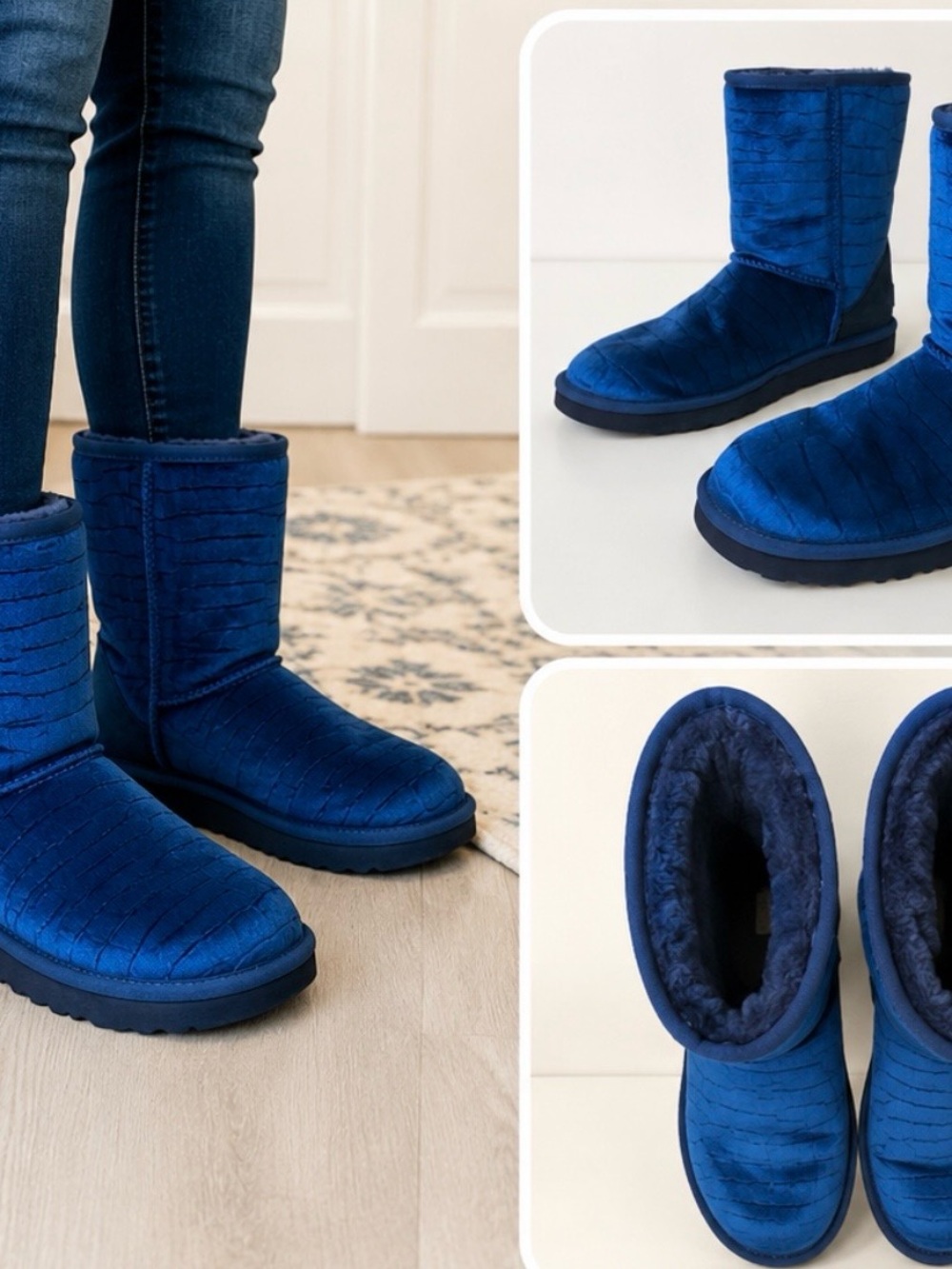 UGG Classic Mini II Croc Velvet
Navy Blue Suede Ankle Boots Size
US 5.5 NEW